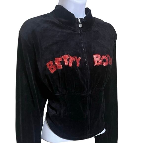 Dolls Kill X Betty Boop Crystal Glitter Cropped Velour Sweatshirt 2x Halloween - Picture 2 of 7